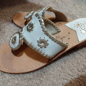Jack Roger's Jack Flat Sandal White and Gold Sz 8